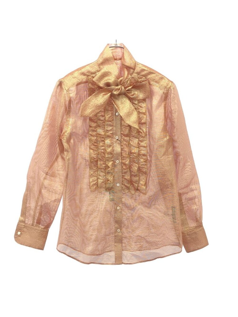 Dolce & Gabbana Shiny Bow Tie Blouse Shirt Pink 38